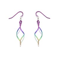 Ti2 Titanium Rainbow Twist Hook Wire Earrings - 50mm drop - J19501