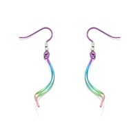 Ti2 Titanium Rainbow Duo Wave Hook Wire Earrings - 54mm drop - J19502