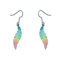 Ti2 Titanium Curved Feather Hook Wire Earrings - 45mm drop - J19510