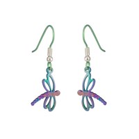 Ti2 Titanium Rainbow Dragonfly Hook Wire Earrings - 35mm drop - J19511