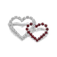 White And Dark Red Diamante Double Heart Brooch - J5287