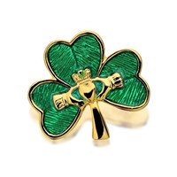 Gold Plated Shamrock And Claddagh Brooch - J6755